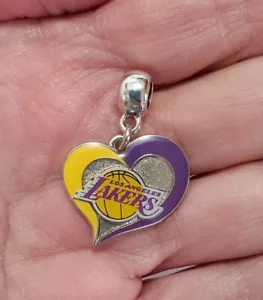 LA LAKERS LOS ANGELES BASKETBALL CHARM HEART PENDANT NECKLACE BRACELET JEWELRY - Picture 1 of 5
