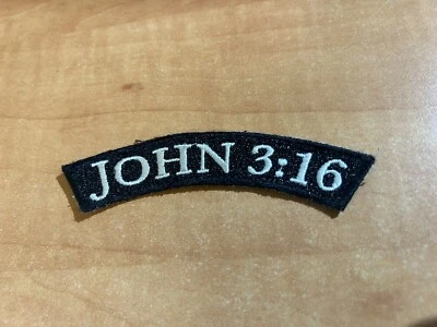 JOHN 3:16 ROCKER PATCH CHRISTIAN RELIGIOUS embroidered iron-on BIBLE VERSE JESUS - Image 1 of 2