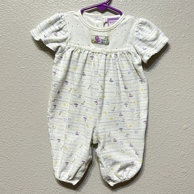 Mameluco de una pieza Barney Baby 2000 vintage AOP I Love You Love Me 3/6M Foto 1 de 4