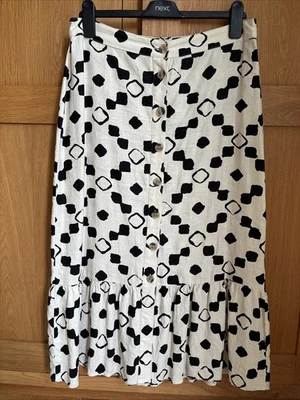 Ladies F&F Black And Cream Linen Midi Skirt Size 14 - Image 1 of 4