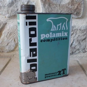 Ancien Bidon d'Huile POLAROIL Polamix France Vintage oil can blanc gris vtg old - Picture 1 of 5