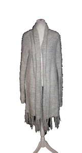 XHILARATION Cardigan Size Small S Gray Shaggy Fringed Open Front Long Sweater - Picture 1 of 2
