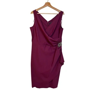 Alex Evenings Compression Dress Size 14 Ruffle Skirt Beaded Detail Wine Cocktail - Picture 1 of 14