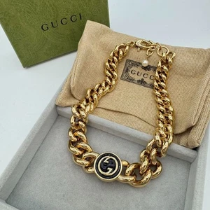 Authentisches Gucci Blondie goldfarbenes Emaille Halsband 14 Zoll Box Aufbewahrungstasche gebraucht Japan - Bild 1 von 11