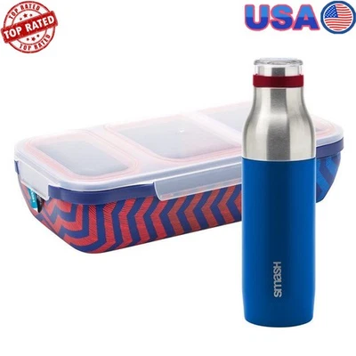 Combo botella fiambrera Bento a prueba de fugas aislada acero inoxidable 24 horas fría Foto 1 de 3