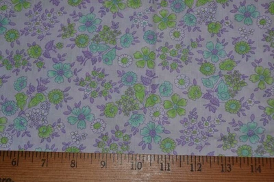 Cotton fabric, purple floral print, 2 pieces 44 x 24" & 44 x 84" - Image 1 of 4