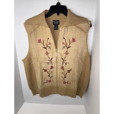 Chaleco Designers Studio Originals para mujer XL bordado floral tejido sin mangas tostado Foto 1 de 3