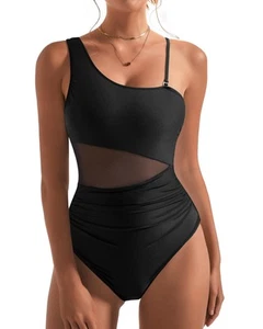 Women Sexy Mesh One Shoulder One Piece Swimsuit Slimming Tummy Control Bathin... - Picture 1 of 7