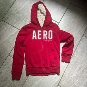 Aeropostale Vintage Y2K Women's Red Shearling LIned Fuzzy Ful Zip Logo Hoodie L - Picture 1 of 4