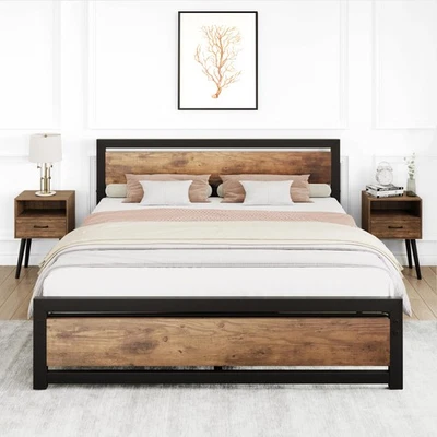 King Size Bed Frame Metal Heavy Duty Platform Bed Frame w/Headboard & Footboard - Image 1 of 4