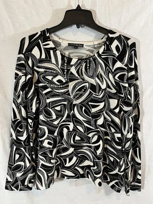 Suéter feminino Pierri New York XL preto e branco malha com lantejoulas e miçangas - Imagem 1 de 4