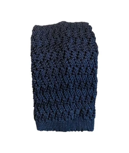 Rubinacci Knitted Silk Tie Navy - Picture 1 of 3