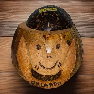 Orlando Hand Carved Coconut Coin Bank Storage Tiki Decor Philippines Made - Picture 1 of 8