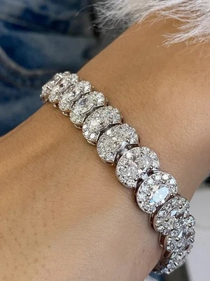 Теннисный браслет с звеньями овальной огранки 6 карат с лабораторными бриллиантами покрытие белым золотом 14 карат - Изображение 1 из 4