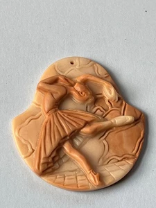 Exquisitely Carved Dancing Ballerina Orange Cream Stone Teardrop Pendant or Othe - Picture 1 of 6