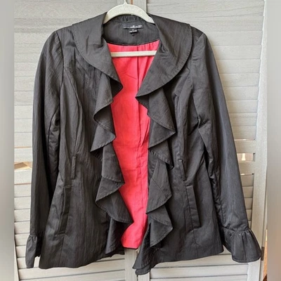 Willi Smith Retro Vintage Black Ruffle Blazer with Red Interior Lining - Image 1 of 4