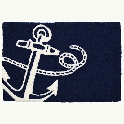 Jellybean - 30x20 Indoor/Outdoor Accent Rug - Navy Anchor - Image 1 of 4