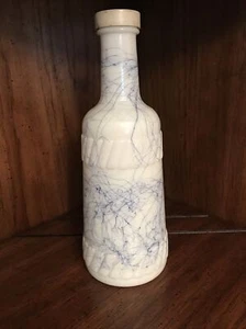 Vtg MCM Hazel Atlas White Milk Glass Blue Spaghetti Swirl Welchs Wine Bottle 10" - Picture 1 of 6