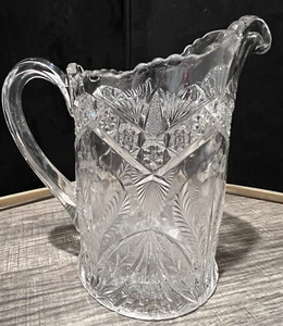 Antique Floral Early American Pattern Clear Pressed Glass Pitcher 1850-1914 - Picture 1 of 8