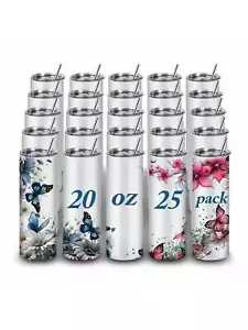 Sublimation Tumblers Bulk 20 Oz , 25pcs Stainless Steel Double Wall Insulated - Picture 1 of 5