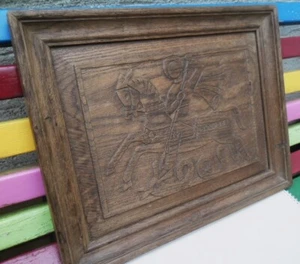 Holzbild geschnitztes Relief aus Eiche Motiv "Siegfried der Drachentöter" - Bild 1 von 8