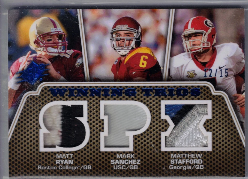 2010 SPx Winning Trios Matthew Stafford Matt Ryan Mark Sanchez Jersey Patch /15 - Image 1 of 1