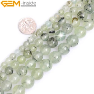 Grün Prehnit Quarz Natürliche Edelsteine Runde Perlen für Schmuckherstellung 15" Großes Loch - Bild 1 von 24