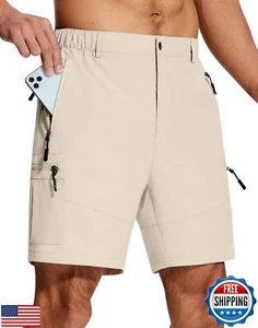 SERAMY Mens Hiking Cargo Shorts 7" Inseam 6 Zipper Pockets Stretch Quick Dry - Picture 1 of 5