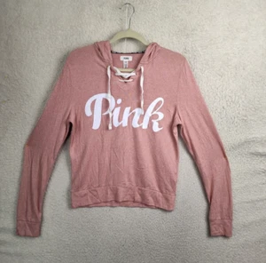 Pink Victoria Secret Women Sweatshirt Small Pink Viscose Blend Hooded Pullover - Picture 1 of 19