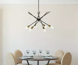 BLACK BRASS MID CENTURY MODERN SPUTNIK DINING ROOM KITCHEN PENDANT CHANDELIER - Picture 1 of 6