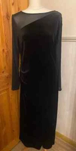 Phase Eight Dress Size 16 Black Velvet Ruche Body Con Dress Semi Sheer Panels - Picture 1 of 6