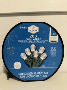 Holiday Time 200 Cool White Mini Edison LED String Lights Green Wire Christmas - Picture 1 of 4