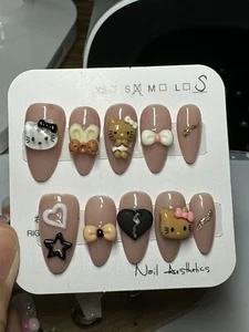 Handmade HELLO KITTY Press on nails size S - Picture 1 of 1