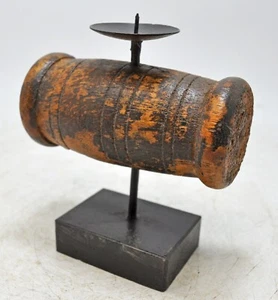 Antique Wooden Thread Spool Pin Candle Holder Original Old Hand Carved - Picture 1 of 8
