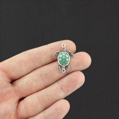 4 dijes de esmalte tono plata conector tortuga - E964 Foto 1 de 3