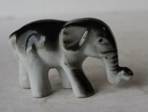 Elephant Figurine Black White Miniature Ceramic Porcelain Hand Painted Japan VTG - Picture 1 of 1
