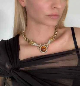 VINTAGE NINA RICCI CHOKER NECKLACE HORSE DRAGONS GOLD TONE  - Picture 1 of 11