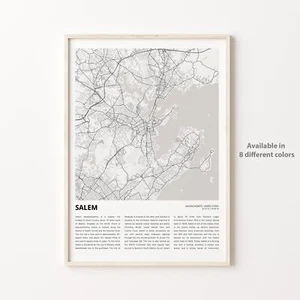 Salem City Map Print, Massachusetts Travel Poster, Wall Art - Picture 1 of 6