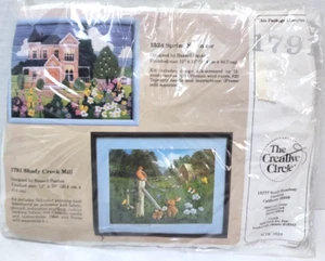 VTG The Creative Circle Needlepoint Quilt Picture Kit "Shady Creek Mill" Bunnies - Picture 1 of 5