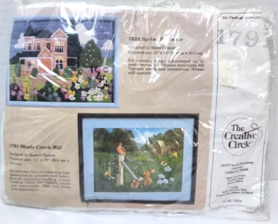 VTG The Creative Circle Needlepoint Quilt Picture Kit "Shady Creek Mill" Bunnies - Image 1 of 4