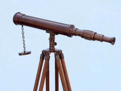 Telescopio de pie náutico retro soporte de madera ajustable decoración del hogar antiguo Foto 1 de 4