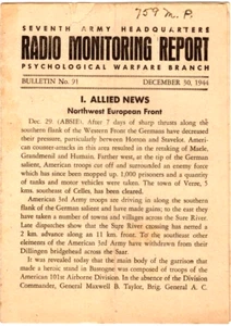 Group of 8 Seventh Army HQ Radio Monitoring Report Psychological Warfare, REAL - Picture 1 of 12