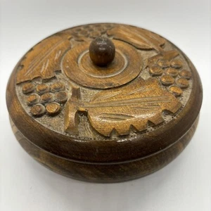 Vintage Holzkiste mit Deckel handgeschnitzt Schmuck Box Trauben Blätter 6 Zoll breit - Bild 1 von 14