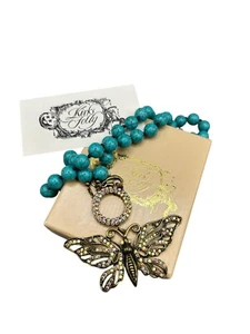 KIRKS FOLLY Butterfly Pendant Necklace Faux Turquoise Crystal Jeweled Butterfly - Picture 1 of 9