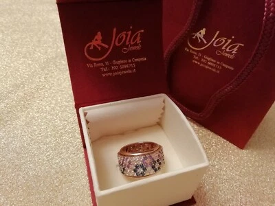 Anelli Fascia Fascione Rotante Argento 925 Rosatl Zirconi Idea Regalo Donna - Immagine 1 di 3