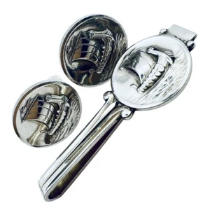 Georg Jensen 925 Sterling Silver Cufflinks Tie Pin Set 50 Harald N Denmark - Picture 1 of 10