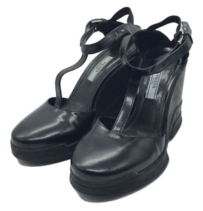 Sandalias de salón Prada para mujer con correa en T y suela de cuña en negro talla 36,5 - Imagen 1 de 8