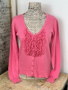 FASHION Cardigan Feinstrick Pullover mit Rüsche Rosa Gr. L - Bild 1 von 4