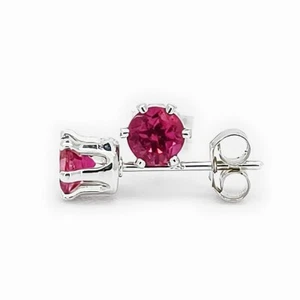 4mm ROUND GENUINE RUBELLITE PINK TOURMALINE 925 STERLING SILVER STUD EARRINGS - Picture 1 of 1