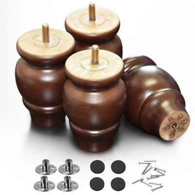 Replacement Sofa Couch Booth Furniture Legs 4 inch 4-Pack Round Walnut Color - Image 1 of 4